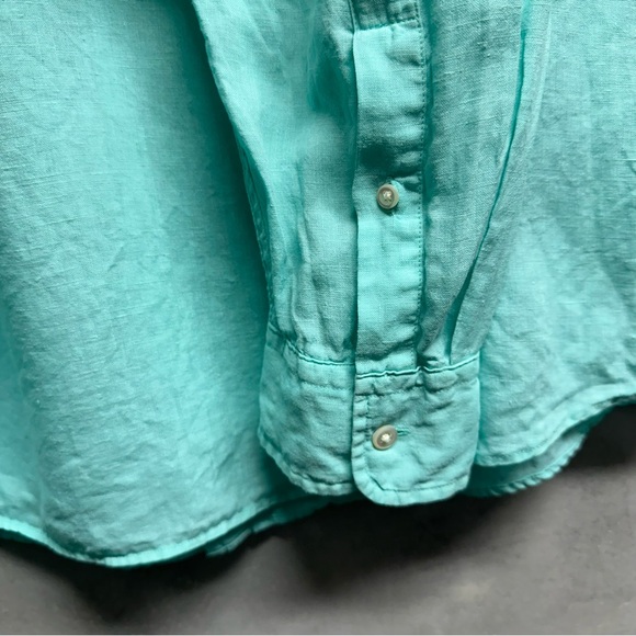 Vineyard Vines 100% Linen Shirt Mens Size XL Button Down Teal Green Front Pocket - Picture 6 of 11